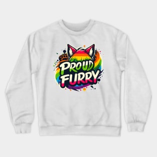 Proud Furry Fox Wolf Rainbow Cute Furry Fursona LGBTQ Fandom Crewneck Sweatshirt